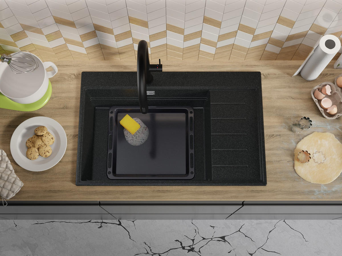 SPÜLBECKEN Sydney, 2-er set Anthrazit 78/50 cm 1 Becken + Ablauf-Set + Küchenzubehörset ab 60er Unterschrank - Chromfarben/Anthrazit, Kunststoff (78/20/50cm) - Primagran