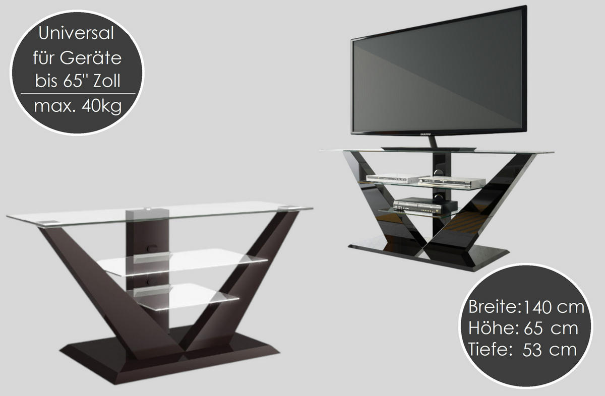 FERNSEHTISCH rechteckig Weiß Hochglanz Glas 140/65/53 cm - Weiß Hochglanz, Holzwerkstoff (53.5/65/140cm)