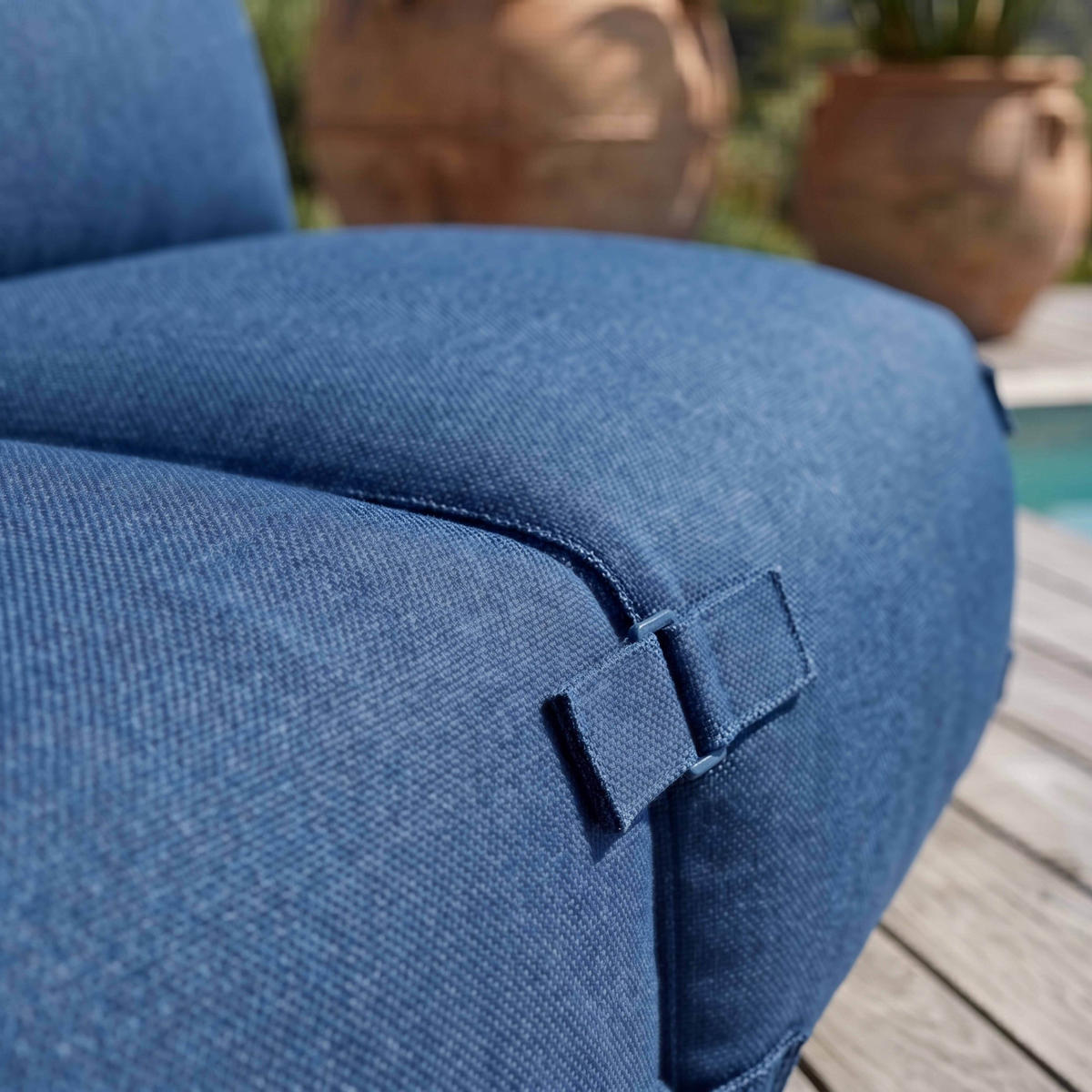 GARTENSOFA mit 3 Sitzplätzen, Pazifikblau - Blau, Textil - Oviala