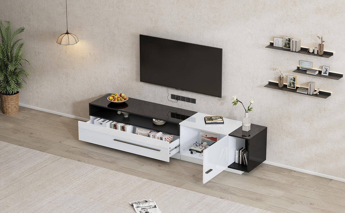 TV-LOWBOARD Hochglanzfront in Weiß/Schwarz mit Schublade 170/38/42.5 cm - Weiß, Holzwerkstoff (170/42.5/38cm) - Redom