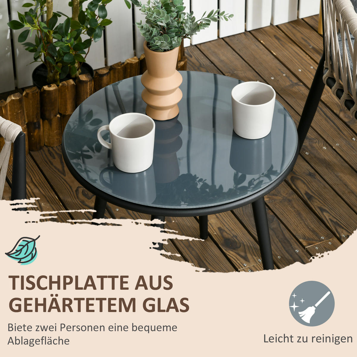 GARTENMÖBEL Set, Stahl, Grau - Grau, Glas/Kunststoff - Outsunny