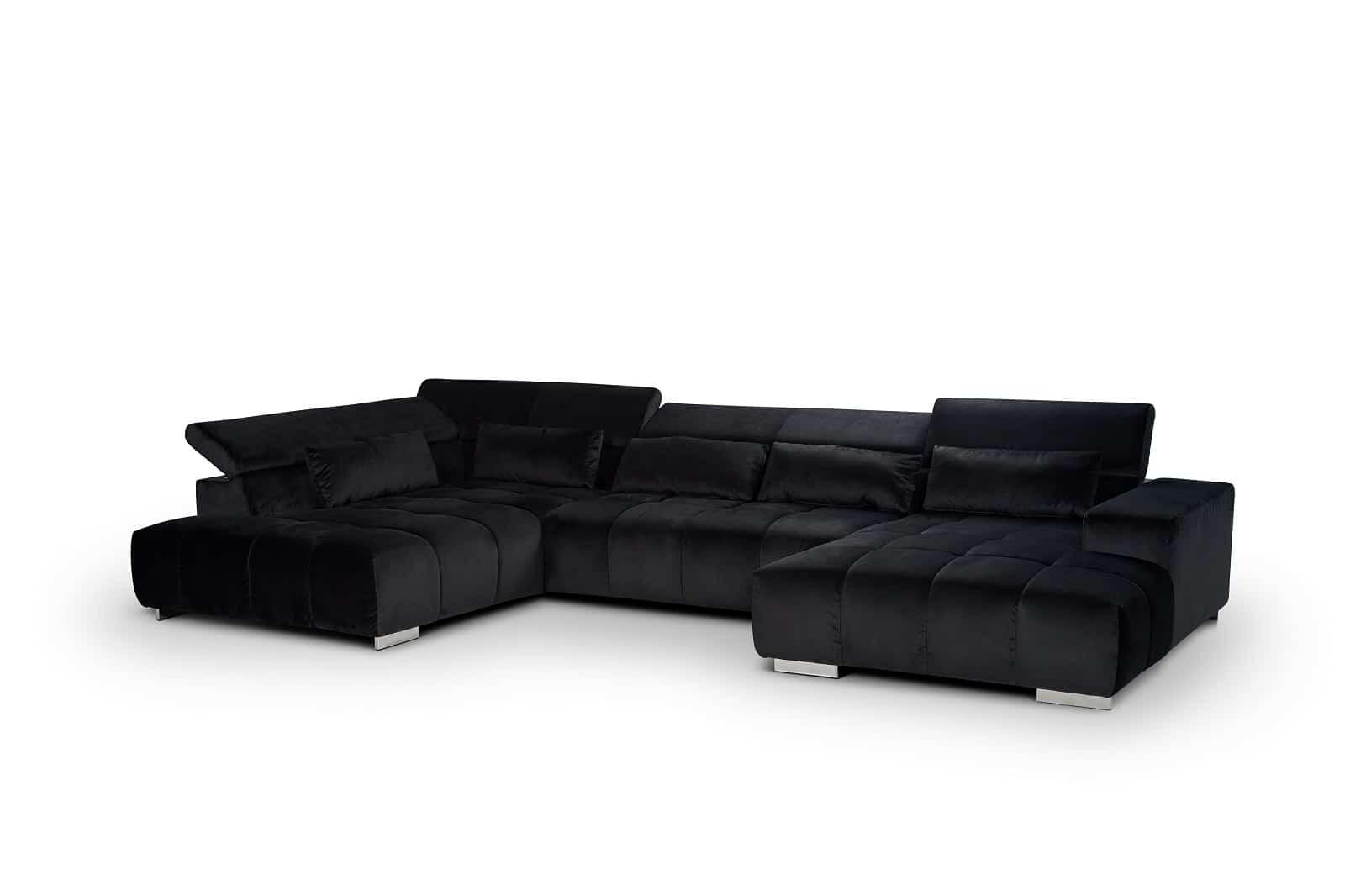 WOHNLANDSCHAFT XXL mit verstellbaren Kopflehnen, Velvet-Stoff - Silberfarben/Schwarz, Textil/Metall (409/73/225cm) - Cotta