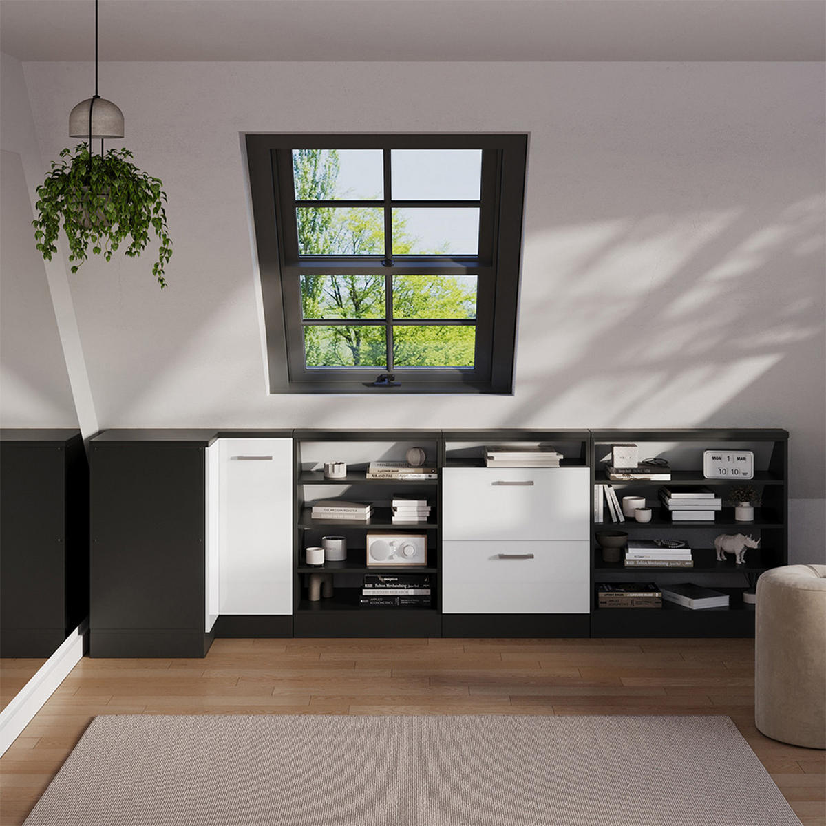 DACHSCHRÄGENSCHRANK ECKSCHRANK Rion Weiß Hochglanz/Anthrazit 75.6 x 81.6 cm mit 1 Tür - Weiß Hochglanz/Anthrazit, Holzwerkstoff (75.6/81.6/75.6cm) - Vicco