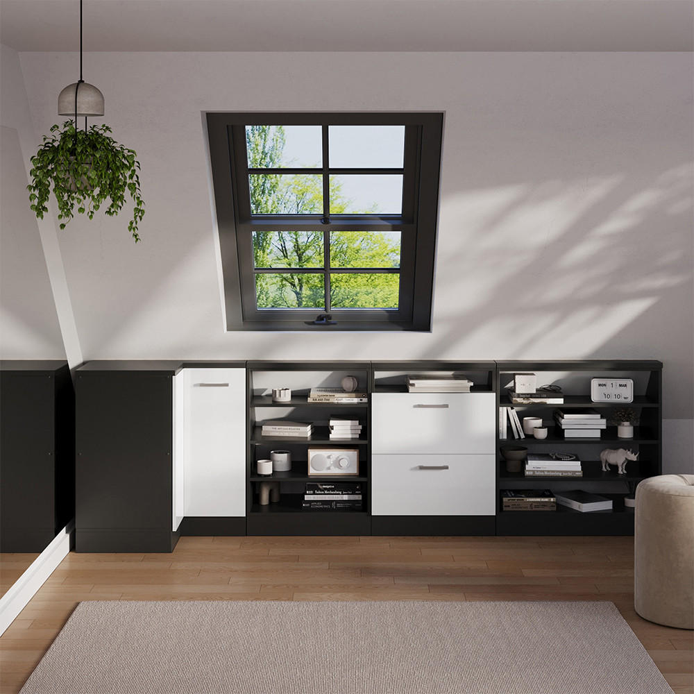 Thumbnail - Vicco Dachschrägenschrank, Weiß Hochglanz, Anthrazit, Holzwerkstoff, 2 Fächer, Rechteckig, 75.6x81.6x75.6 cm, Wohnzimmer...