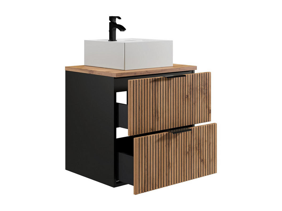 EINZELWASCHTISCH - 60cm x 46cm - MDF - schwarz, naturfarben hell - MADELA - Schwarz, Holz (60/57/46cm) - Vente-Unique