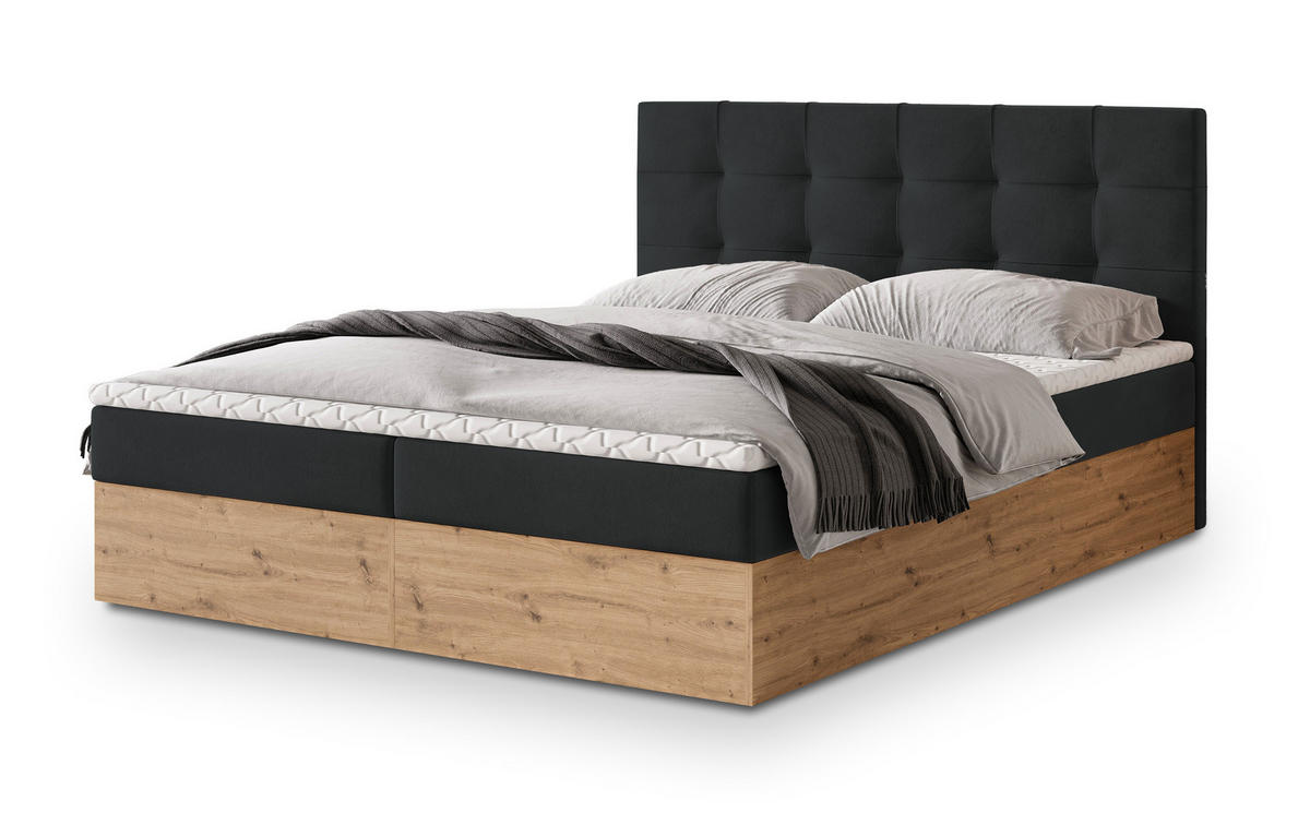 POSTEL BOXSPRING MOLVEN 160x200 cm, s matrací a úložným prostorem, černá - černá, kompozitní dřevo/textil (160/200cm) - MASSENO