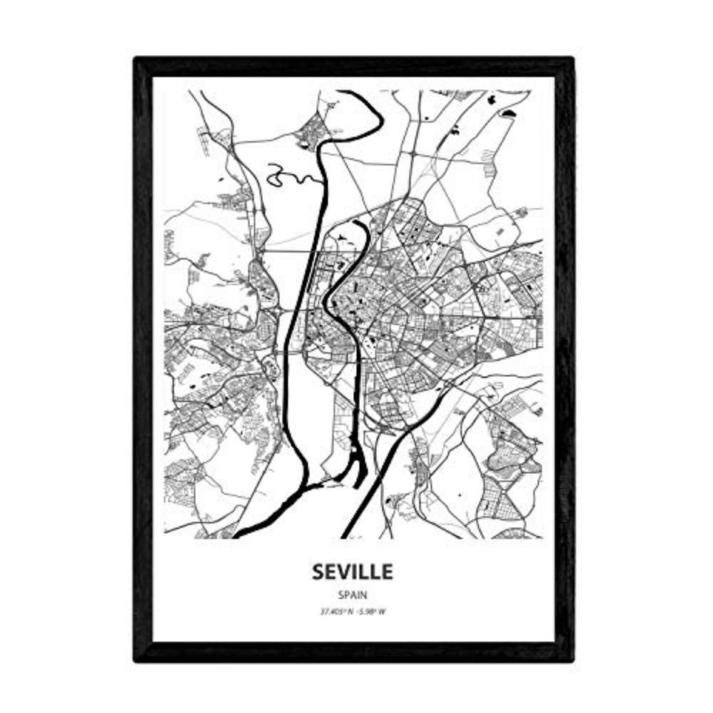POSTER Karte Von Sevilla - Spanien A4 Rahmenlos - Klar, Papier (29.7/5/21cm) - Nacnic