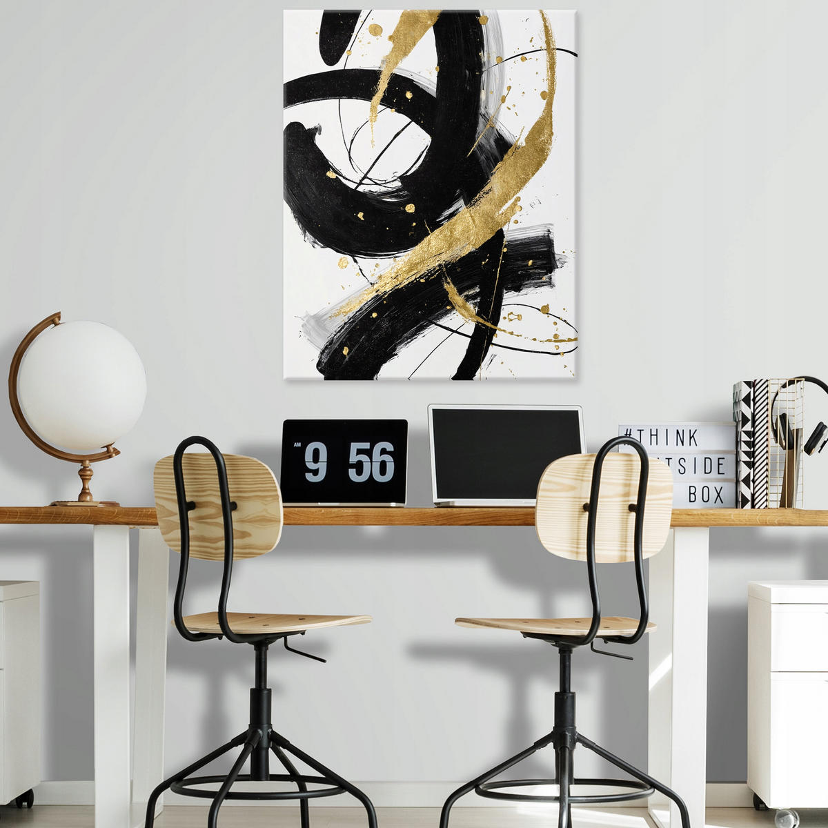 BILDER Abstrakt Gold Schwarz 60x40 - Multicolor, Holzwerkstoff (40/60cm) - Wallarena