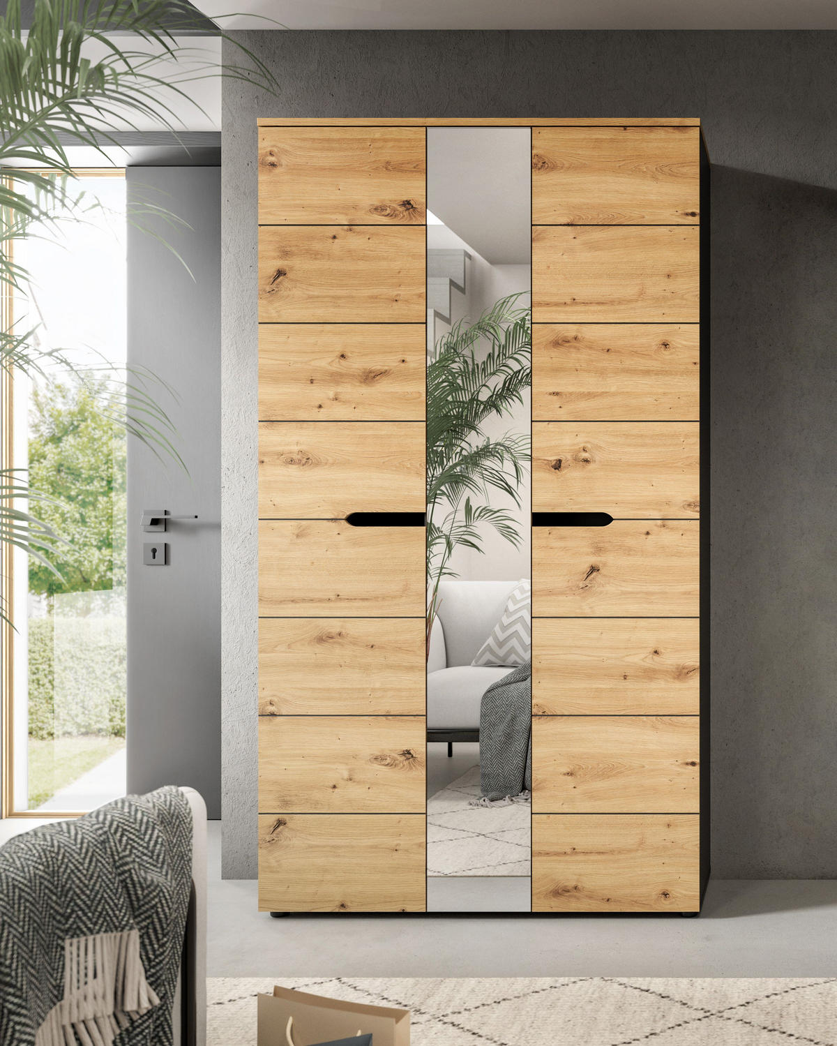 GARDEROBENSCHRANK CANU (B/H/T: ca. 105/190/37 cm) in Basalt grau/Artisan Nachbildung - Grau, Holzwerkstoff (105/190/37cm)