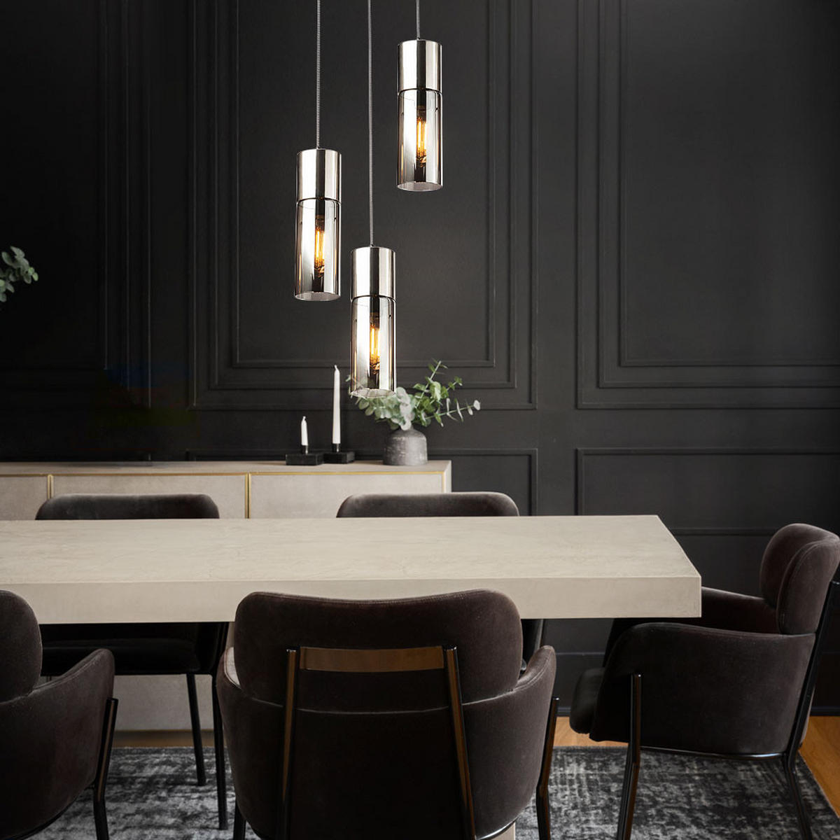 HÄNGELEUCHTE Metall Rauchglas Silber 3-flammig - Silberfarben, Glas (30/30/150cm) - Globo Lighting