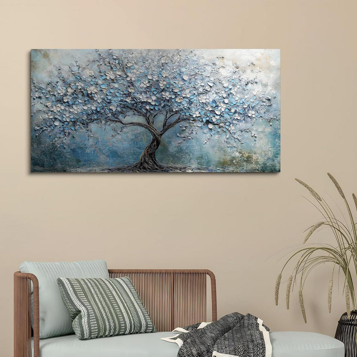 WANDBILD Blühender Baum 59 x 119 cm - Blau, Textil (59/0.5cm)