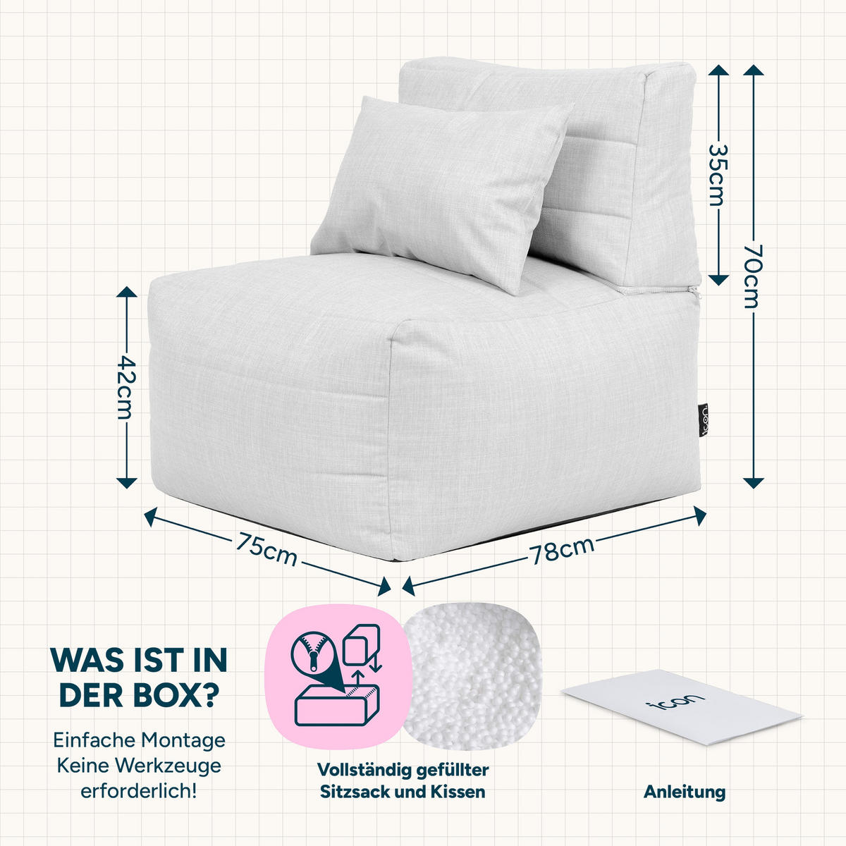 SITZSACK-SESSEL Noa modular Outdoor - Beige, Textil (75/70/78cm) - icon