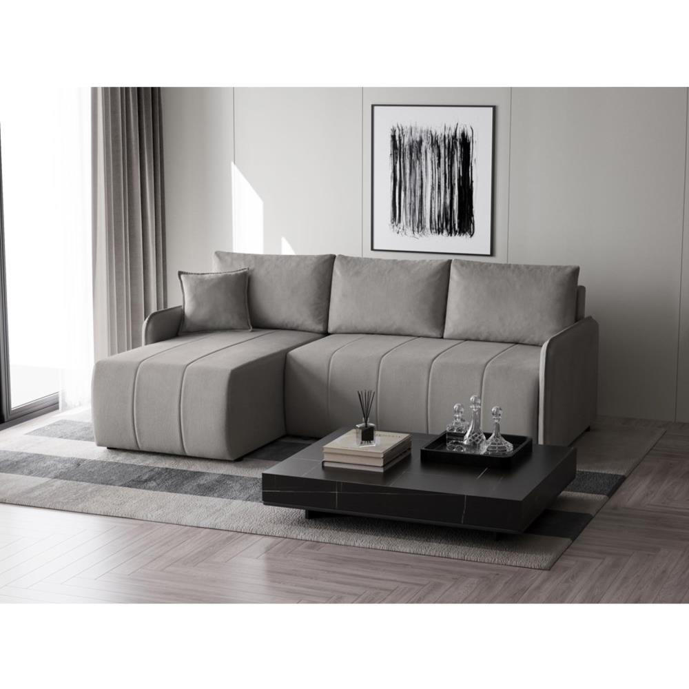 ECKSCHLAFSOFA Capri cappuccino - Schwarz/Cappuccino, Kunststoff/Textil (223/156cm) - Beautysofa