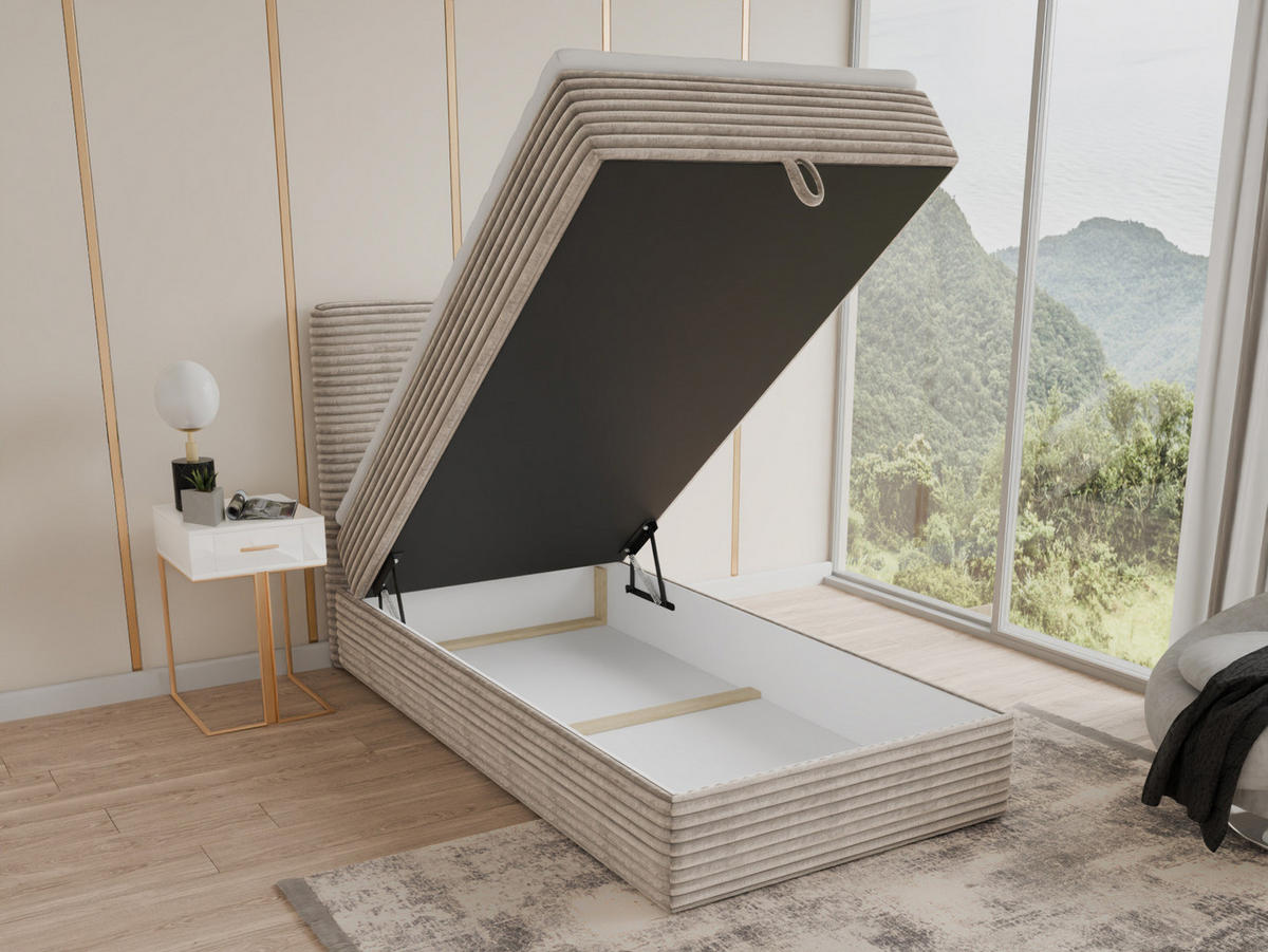 BOXBETT Mollo Mini - 80x200 - beige (Tilia 03, Cord) - Beige/Schwarz, Holz/Holzwerkstoff (80/200cm) - Sofnet