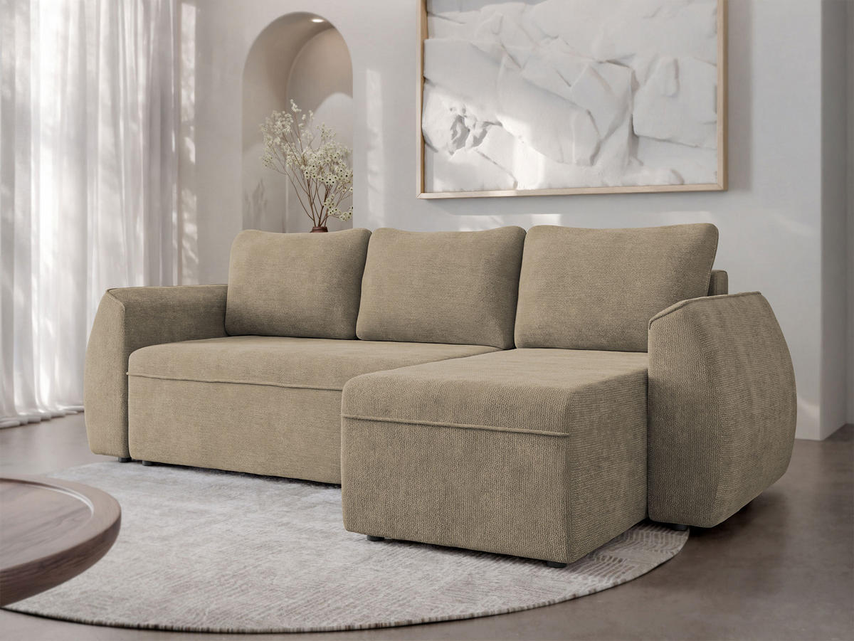 ECKSCHLAFSOFA Darlan - Hellbraun/Schwarz, Holz/Kunststoff (245/143cm) - MIRJAN24