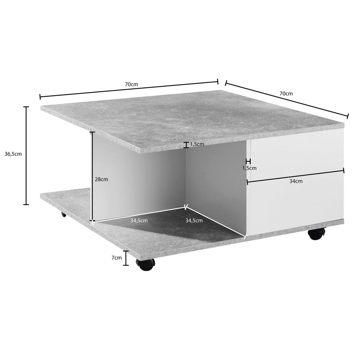 COUCHTISCH mit Rollen, Melaminharzbeschichtung und 2 Schubladen, Grau 70x70x36 cm - Grau, Holz (70/70/36cm) - KADIMA DESIGN