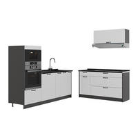 KÜCHENZEILE Fame-Line, Weiß Landhaus/Anthrazit, 340 cm, AP Anthrazit - Anthrazit/Weiß, Holzwerkstoff (340/153.6/60cm) - Vicco