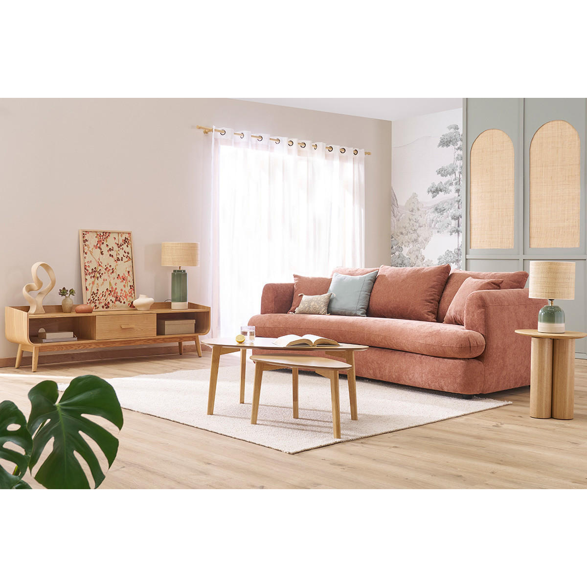 SOFA Design Abnehmbar 3-4-Sitzer Terrakotta Velours Bohnenform SACHA - Terracotta, Textil (114/83/219cm) - Miliboo