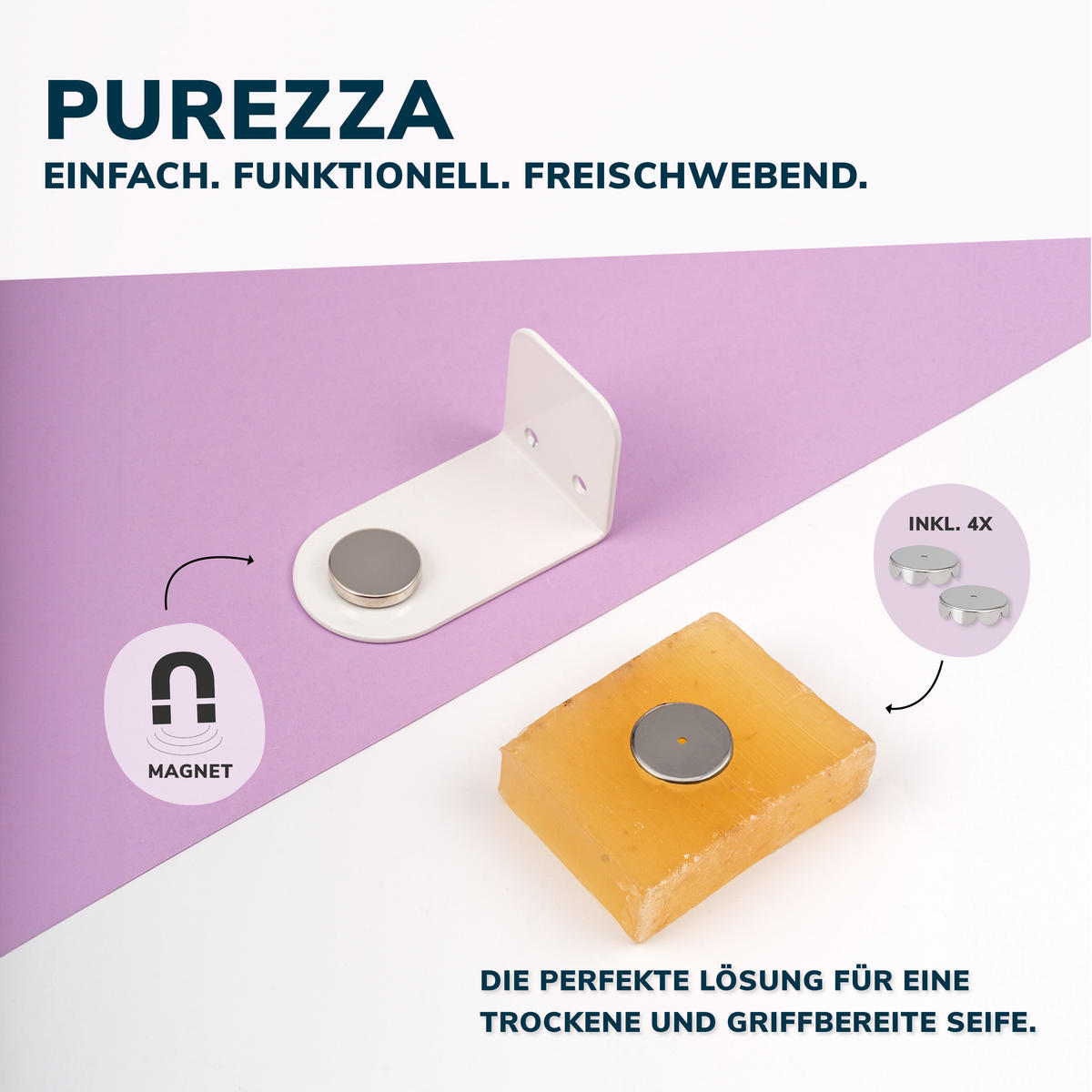 MAGNET-SEIFENHALTER PUREZZA 2er-Set weiß - Weiß, Metall (4.5/4.5/8cm) - bremermann