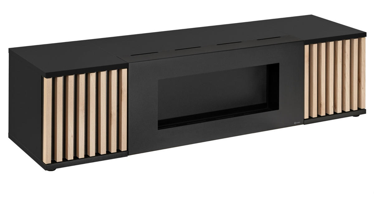TV-LOWBOARD schwarz, Eiche Jackson 163 cm, TV Unterteil mit Bio Ethanol Kamin - Eichefarben/Schwarz, Holzwerkstoff/Kunststoff (163/42/45cm) - Furn.Design