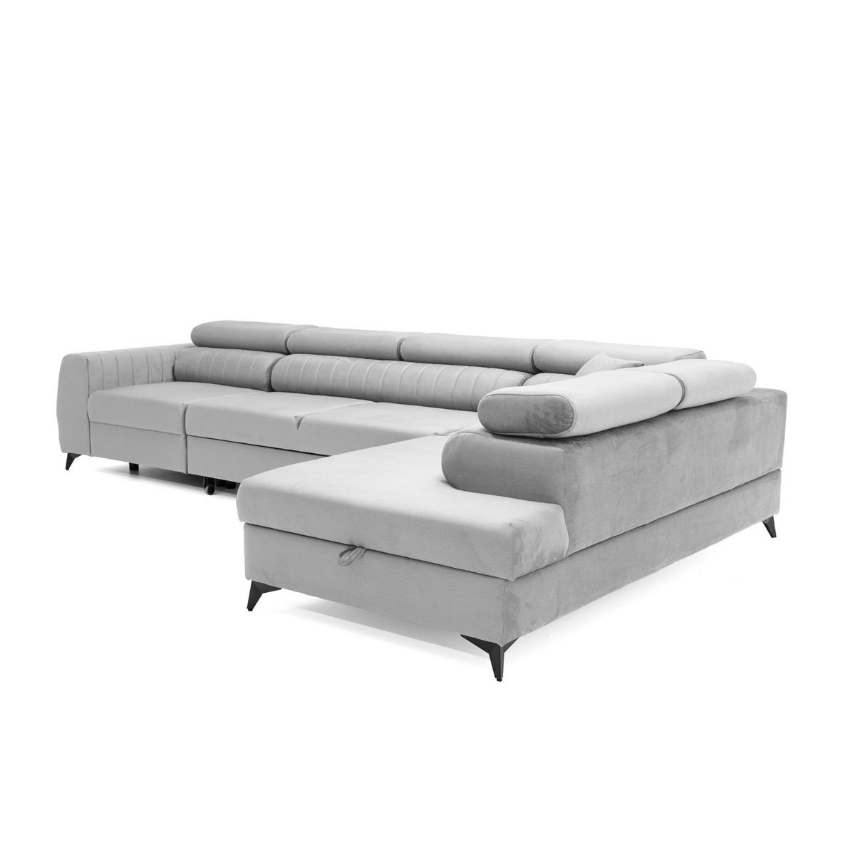 ECKSOFA PIERO MAXI Rechts mit Schlaffunktion 195x125 Velours Grau - Schwarz/Grau, Holz/Textil (203/350cm) - Muffo