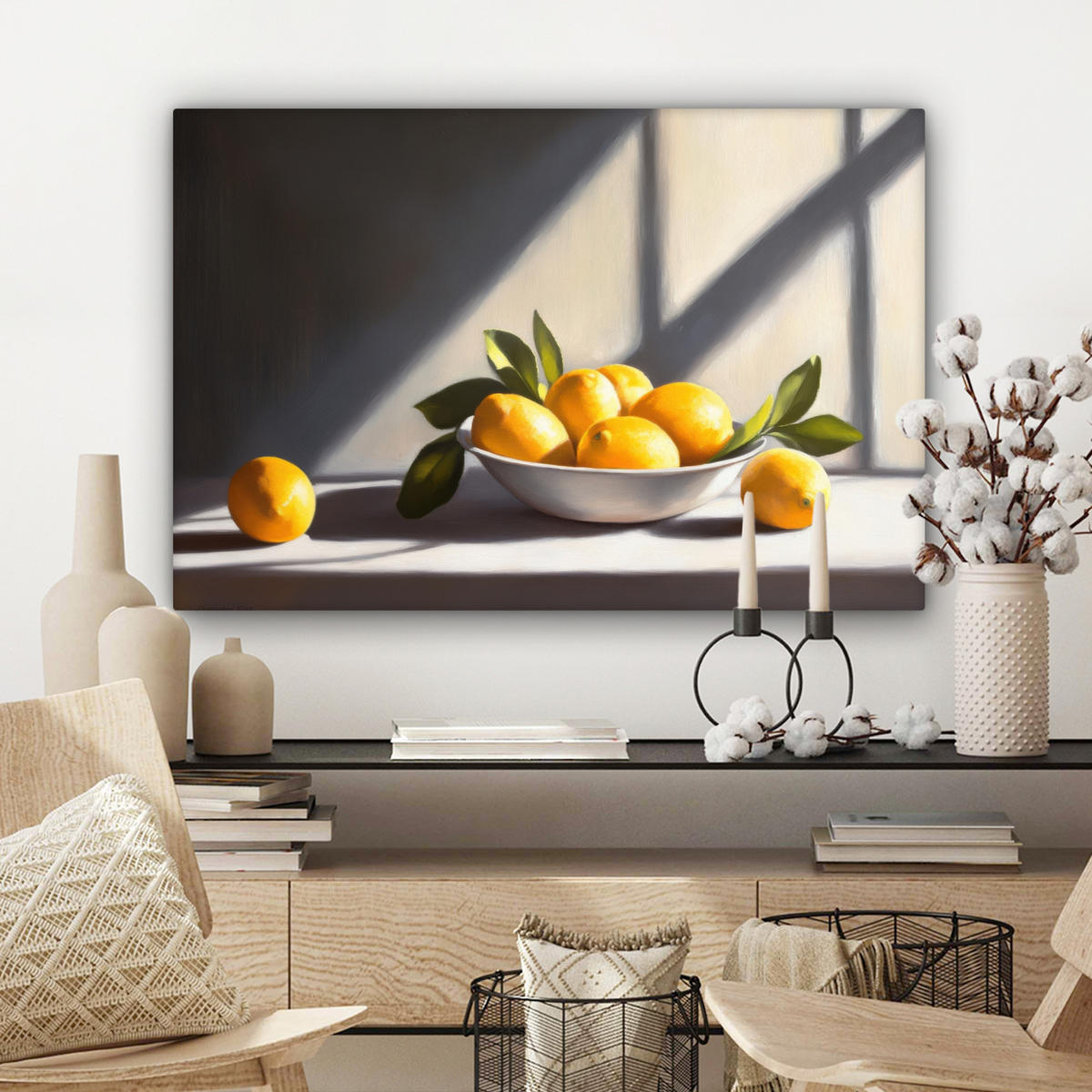 LEINWANDBILD Zitronen - Stilleben - Gelb Wanddeko 90x60 cm - Gelb, Textil (90/60cm) - MuchoWow