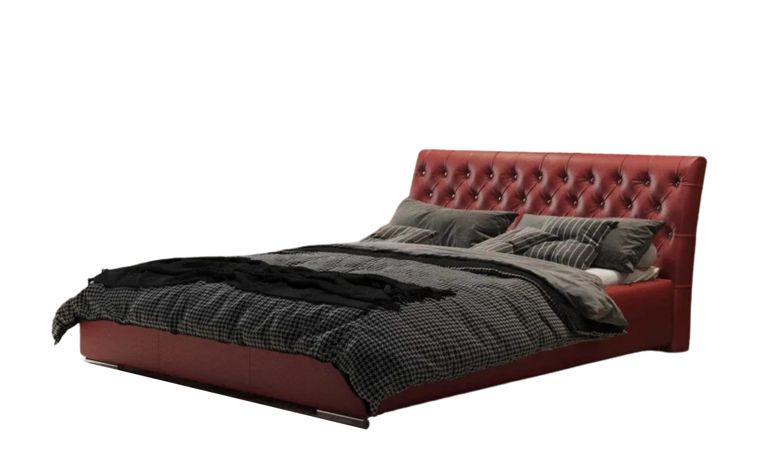 POLSTERBETT PORTO mit Kopfteil, 160 x 200 cm, Doppelbett mit Bettkasten und Lattenrost aus Metall, Kunstleder: Rot - Rot, Holz/Textil (160/200cm) - Agmat-Furniture