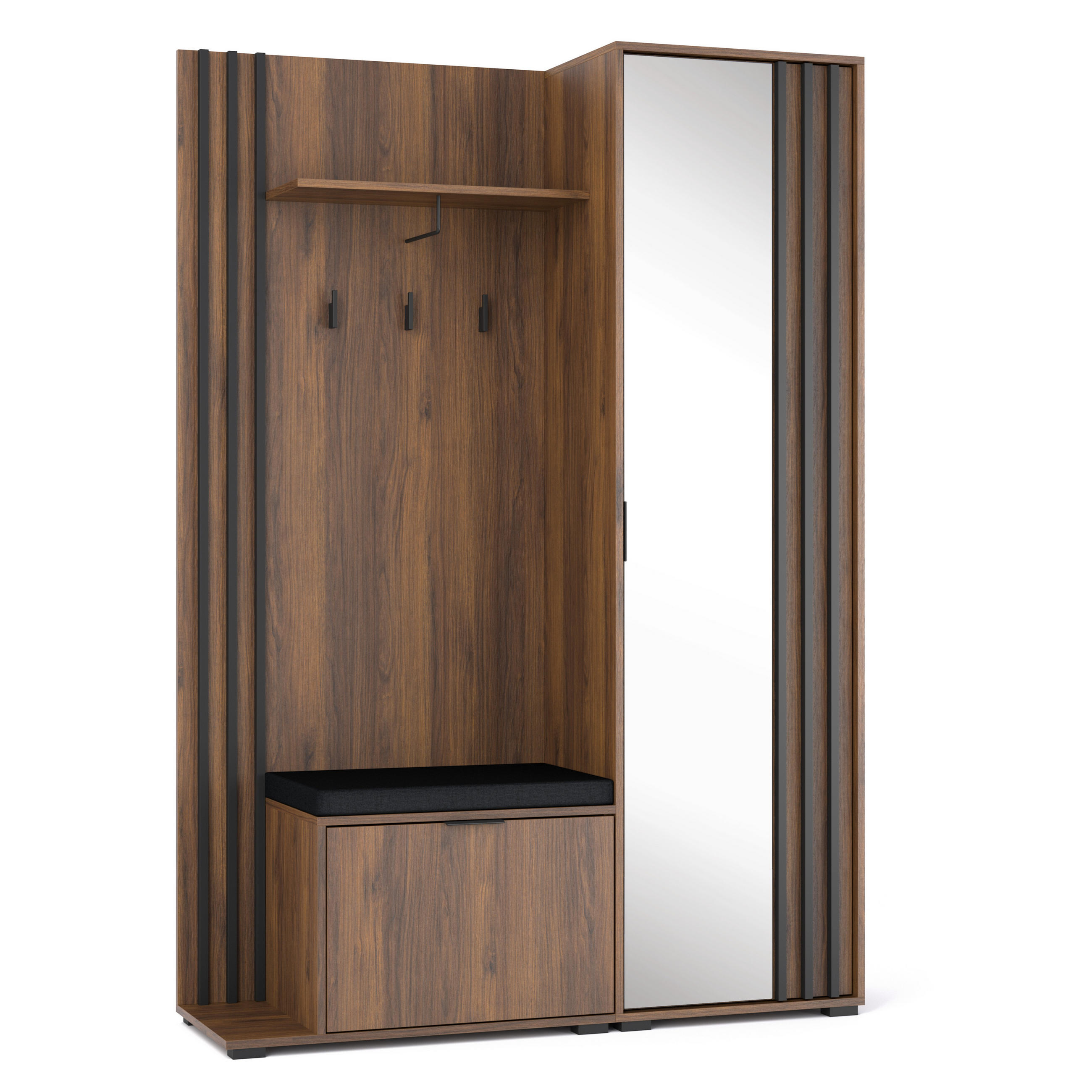 Bettso Garderobenschrank Dunkelbraun, Schwarz 131x192x40 cm