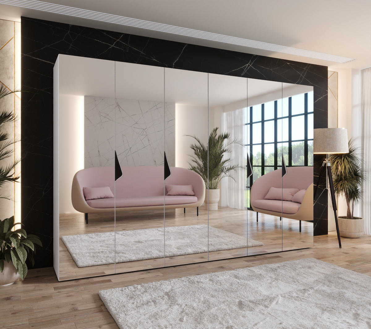 DREHTÜRENSCHRANK 202/300/52 6-türig - Schwarz/Weiß, Holz/Metall (300/202/52cm) - Abiks Möbel