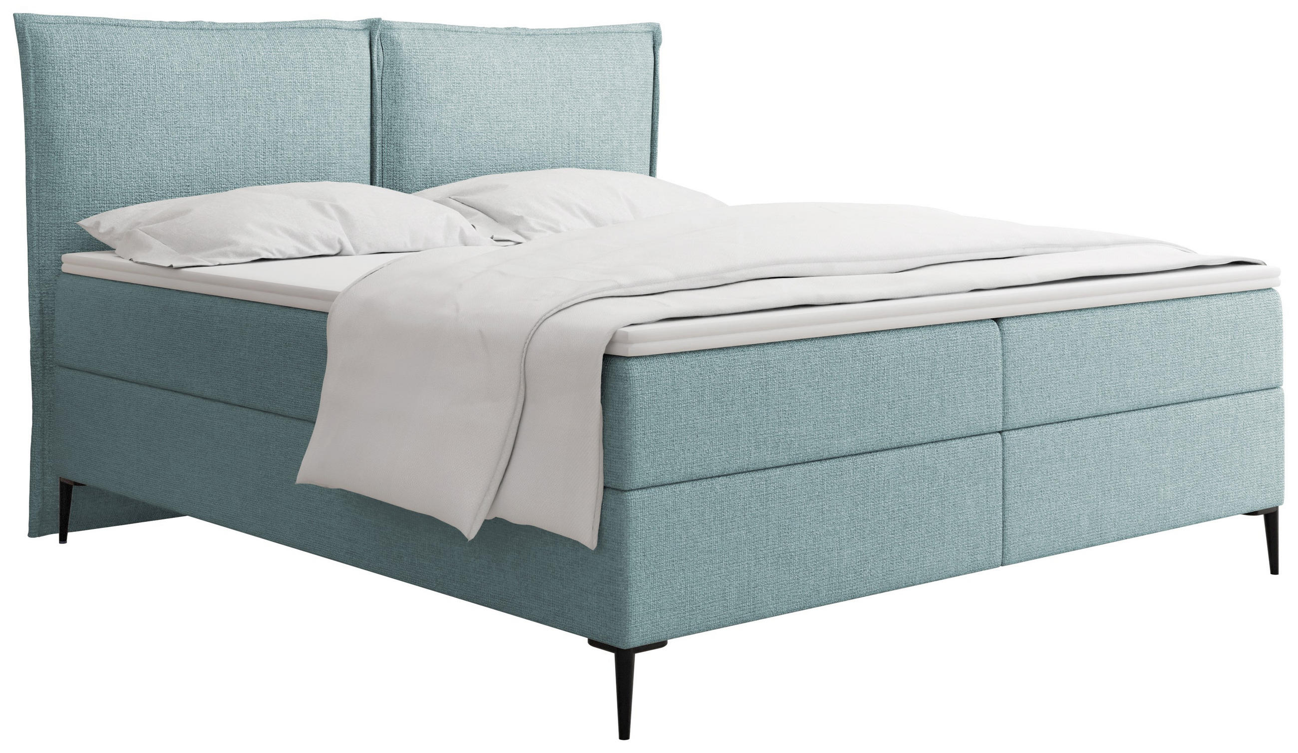 BOXBETT Calio Rise mit Bettkasten, Türkis Chenille 180x200 cm – inkl. H4 Taschenfederkern Matratze & Foam Topper - Türkis/Schwarz, Holz/Holzwerkstoff (180/200cm) - WFL GROUP