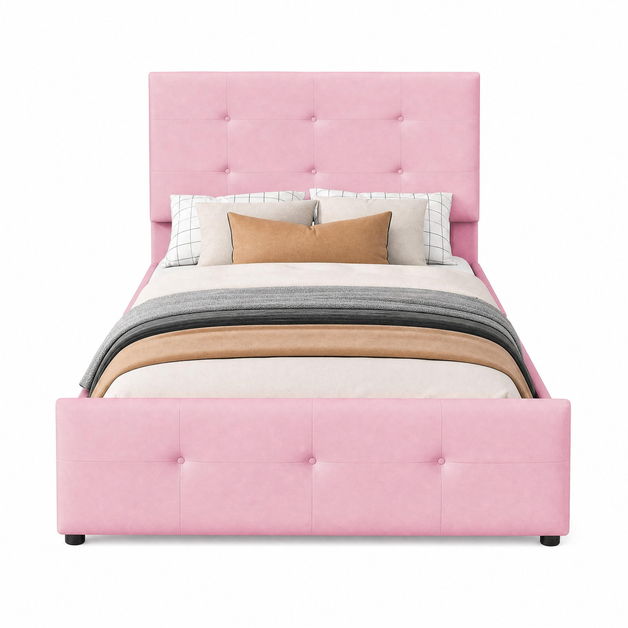 BETT mit Schublade 90x200 cm Samt Pink - Pink, Metall (90/200cm) - Meubliv