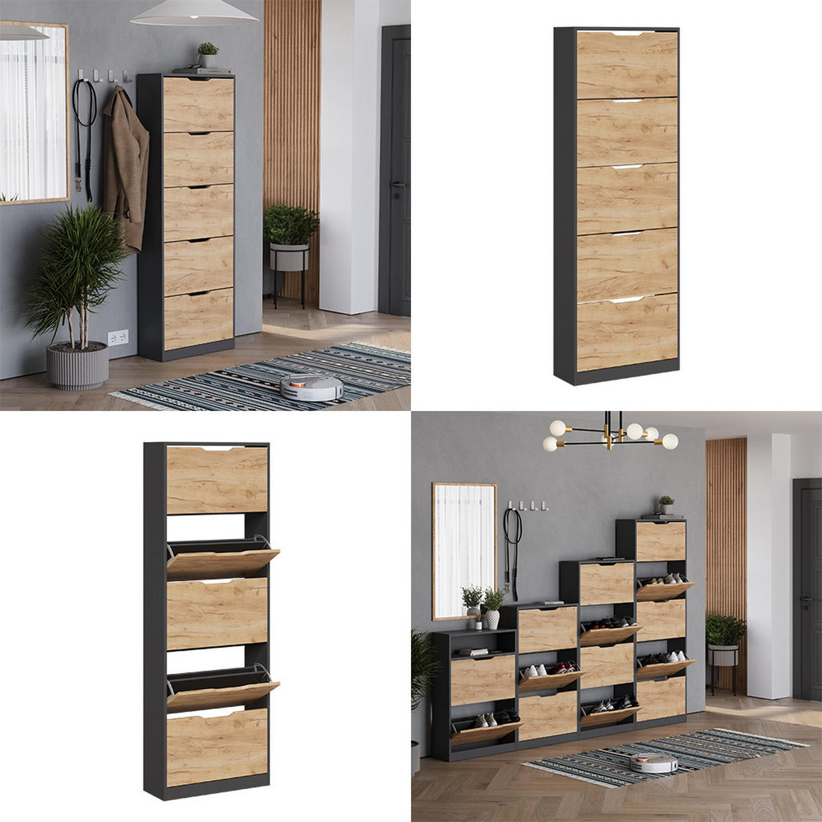 SCHUHKIPPER Luca Anthrazit/Goldkraft Eiche 22 x 169 cm mit 5 Fächern - Honigeiche/Anthrazit, Holzwerkstoff (59/169/22cm) - Vicco