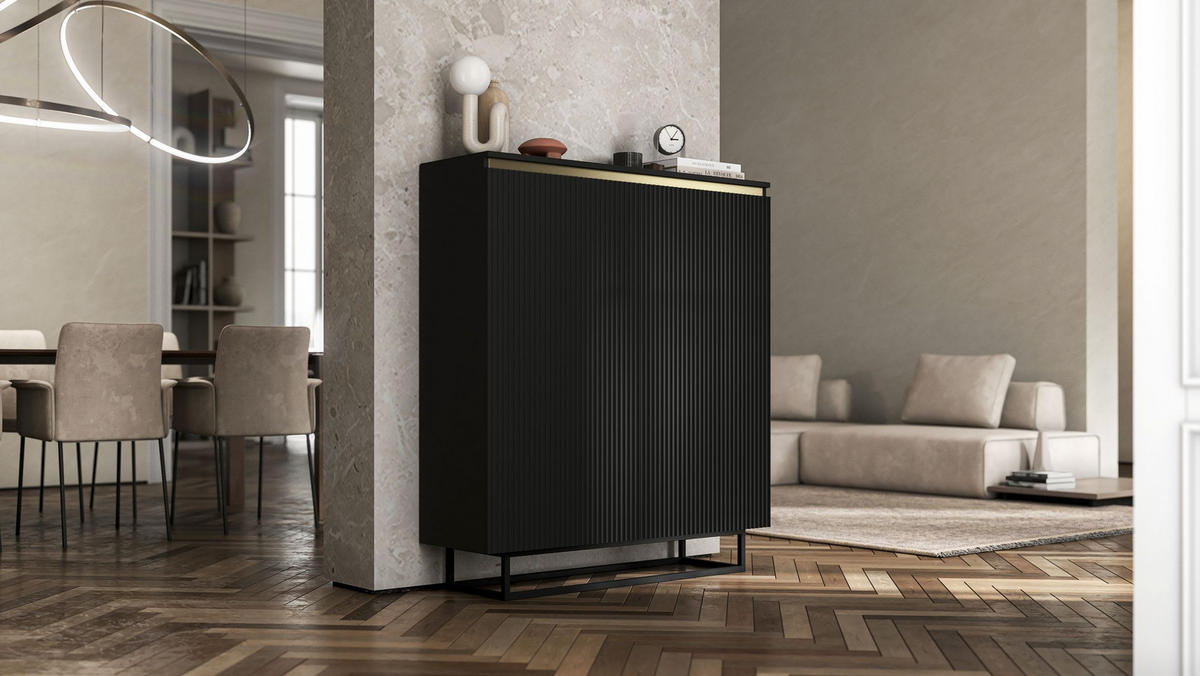 HIGHBOARD Selene 2D Schwarz Matt 111 cm - Schwarz, Holzwerkstoff/Metall (111/125/35cm) - Meble Lindner