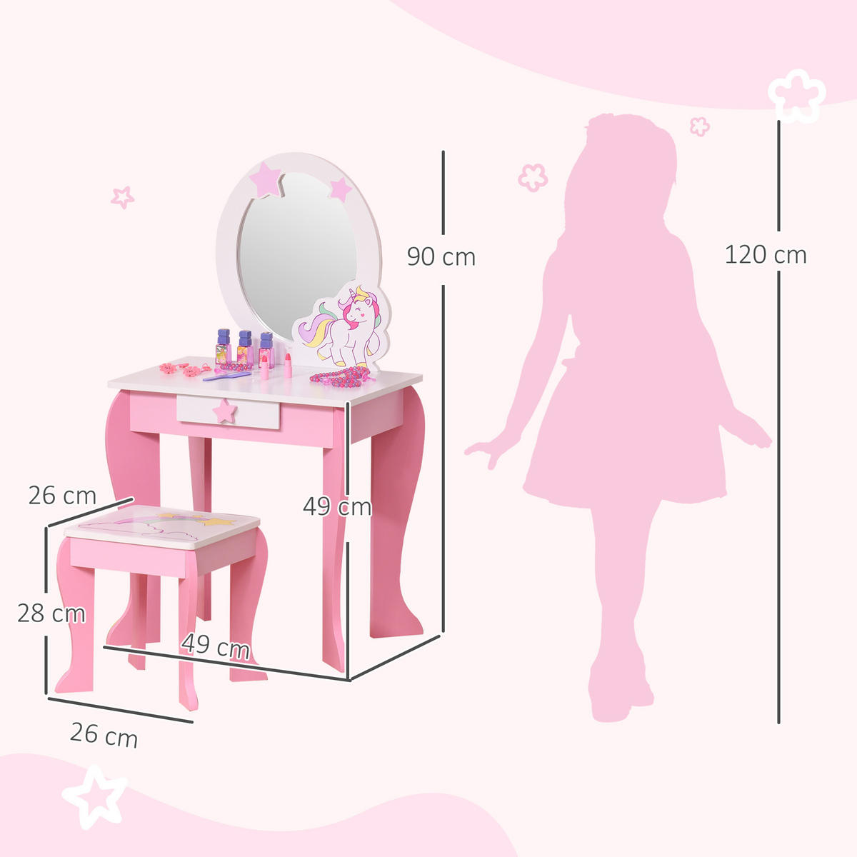 KINDERSCHMINKTISCH DE-18625 Rosa/Weiß - Pink, Holzwerkstoff (34/90/49cm) - ComfortXL
