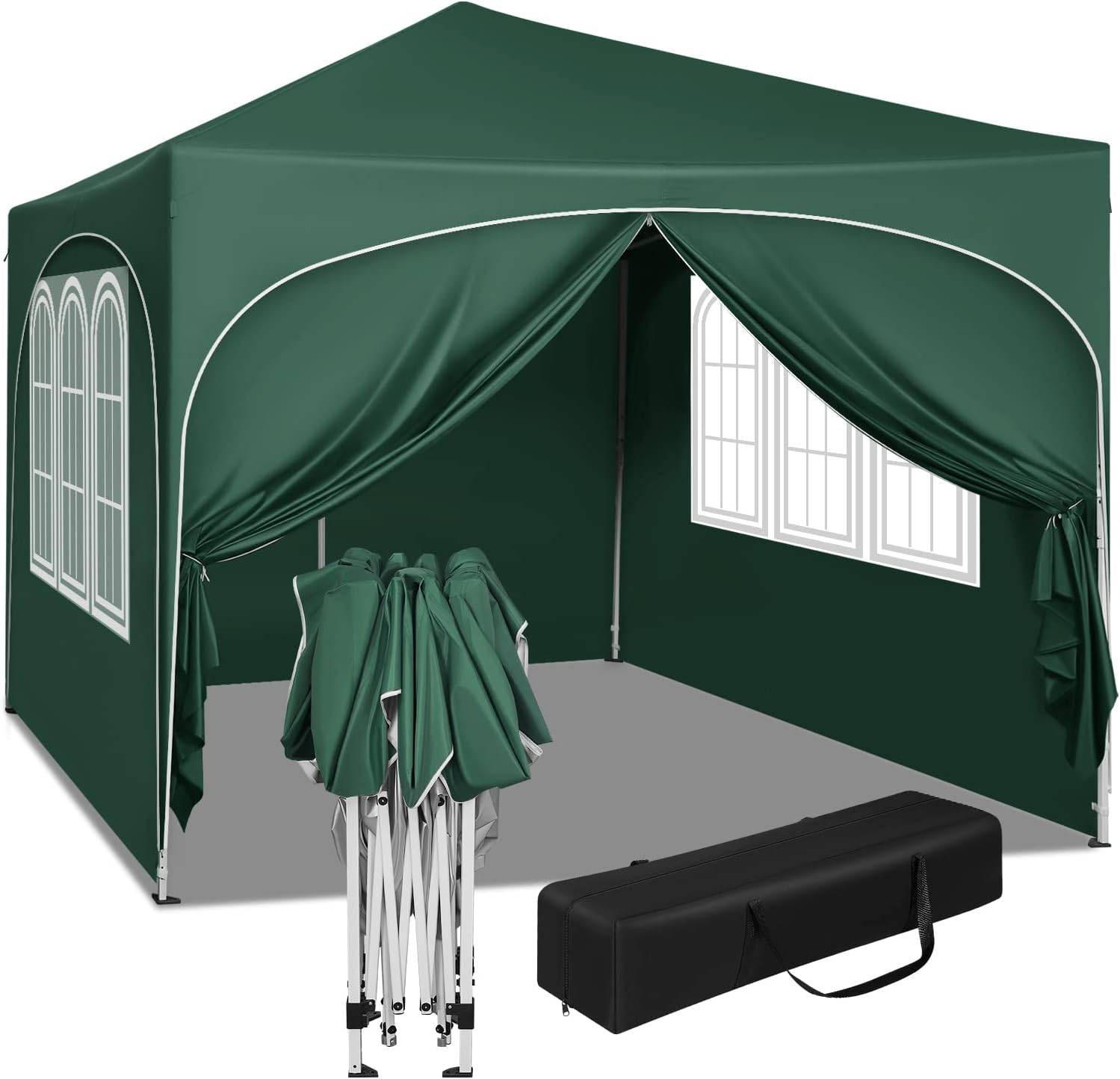 PAVILLON, Faltpavillon 3x3 m, mit 4 Seitenwänden, Grau - Grün, Metall (300/260/300cm) - Woltu