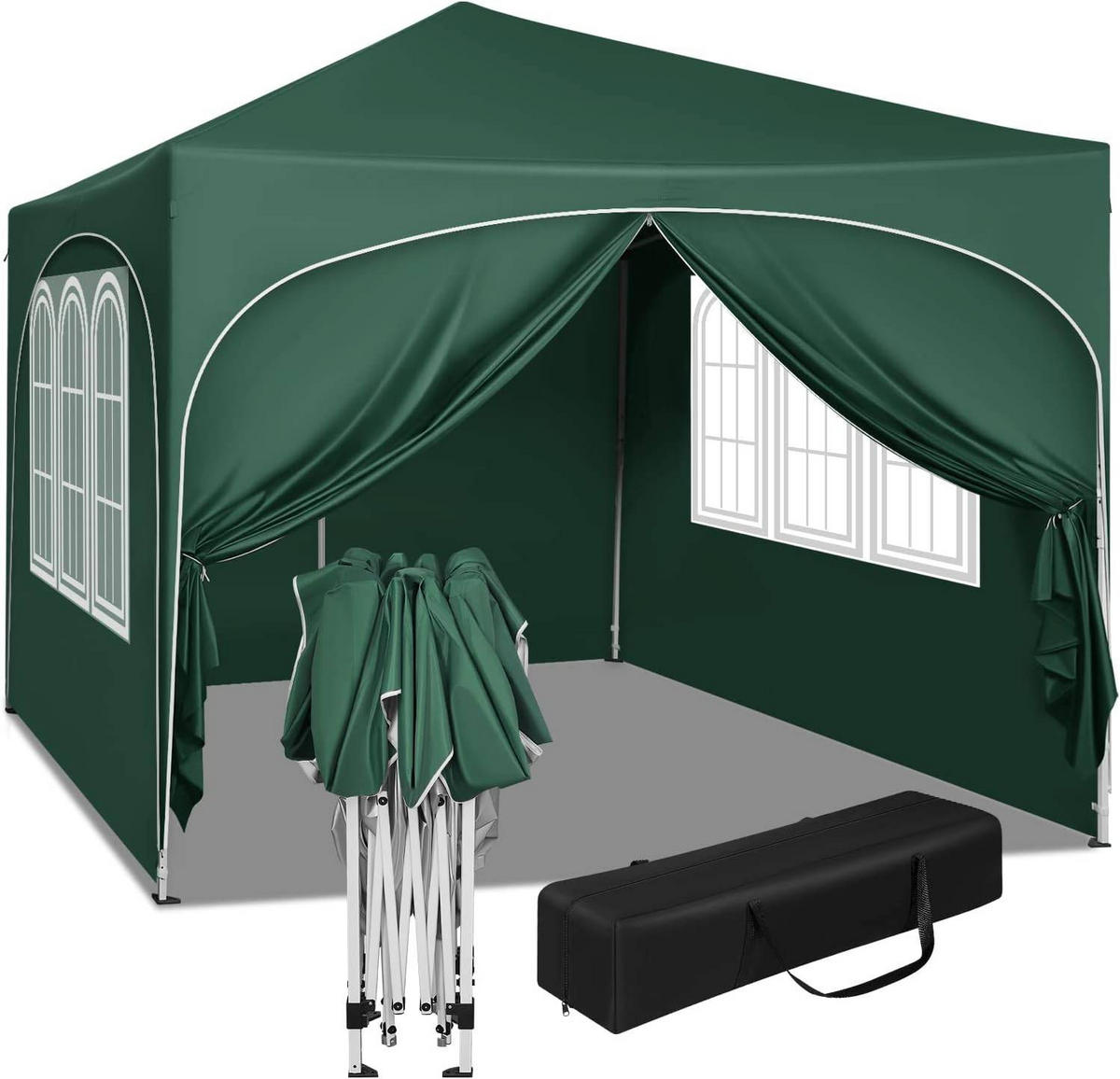 PAVILLON, Faltpavillon 3x3 m, mit 4 Seitenwänden, Grau - Grün, Metall (300/260/300cm) - Woltu