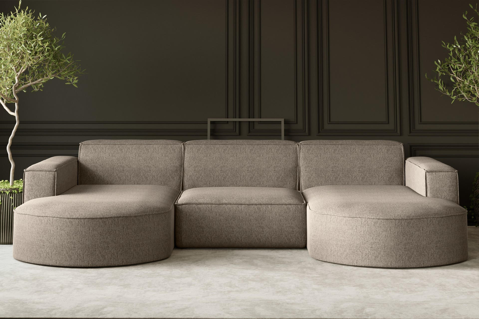 ECKSOFA U-Form MODENA STUDIO Stoff Verita Warmbeige - Cappuccino, Holz (165/299cm) - Kaiser Möbel