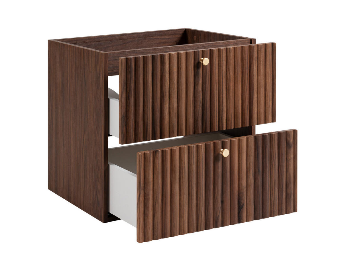 BADEZIMMERSCHRANK: Nusseiche / Platte Kaschmir / Griffe Gold / Beine Gold, 60 x 44,4 x 73,6 cm - Eichefarben/Goldfarben, Holzwerkstoff (60/73.6/44.4cm) - 3XE LIVING