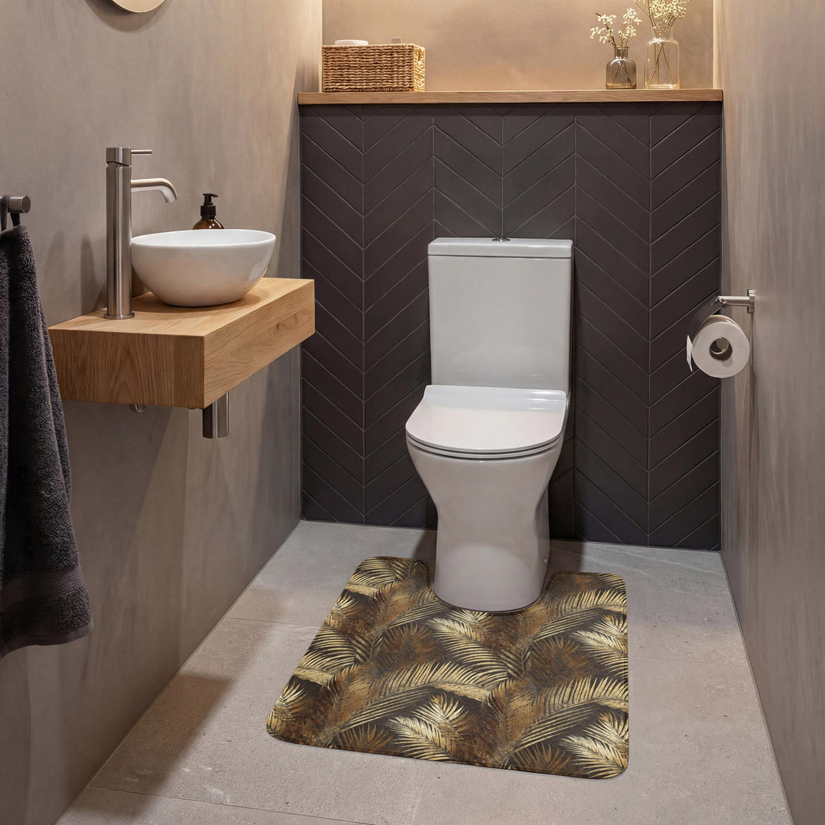 WC PŘEDLOŽKA Tropical - Listy - zlaté 55x60 cm - zlatá, textil/plast (55/1cm) - OnlyWow