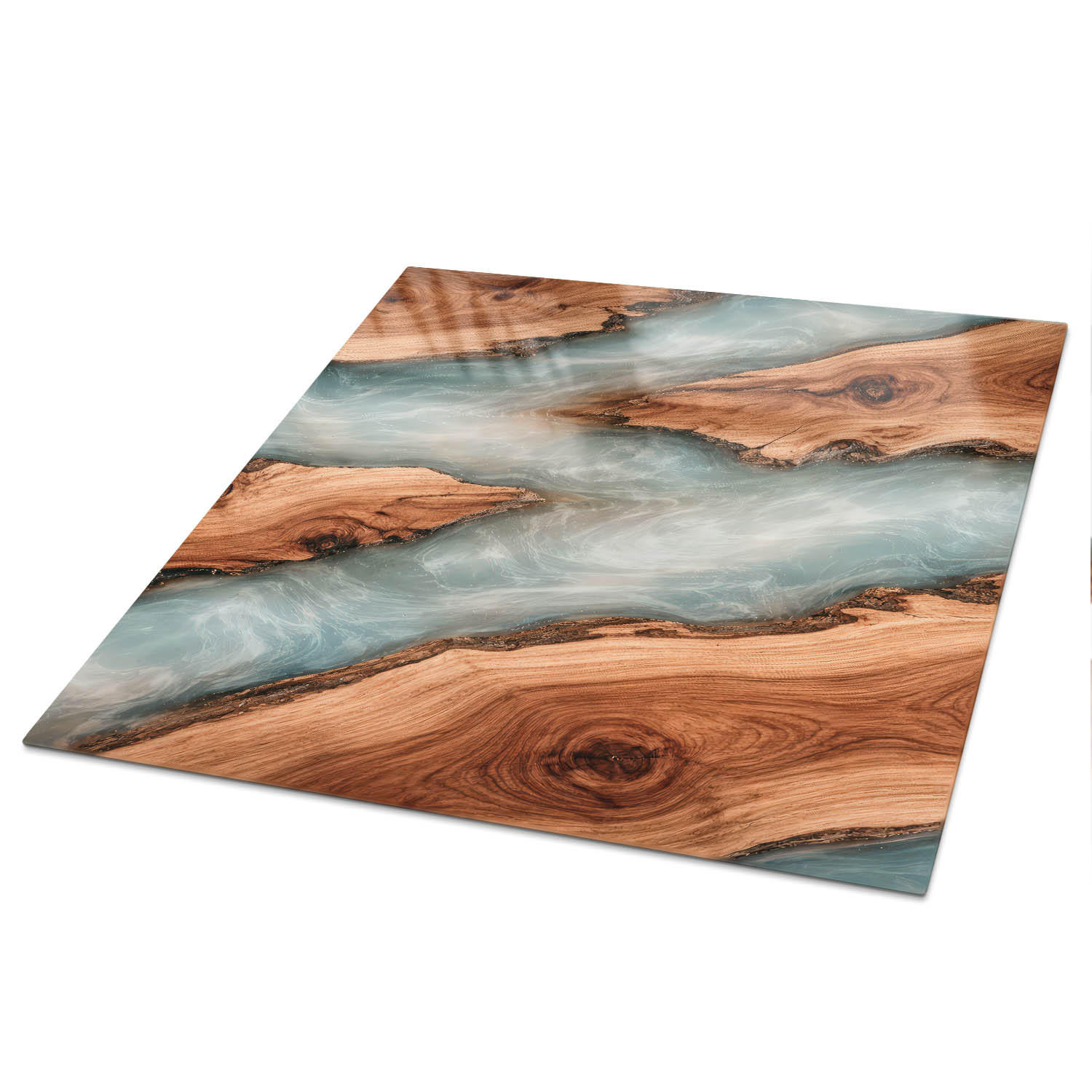 TISCHPLATTE 50x50 cm – Fluss aus Holz - Beige, Glas (50/50/0.4cm) - Wallfluent