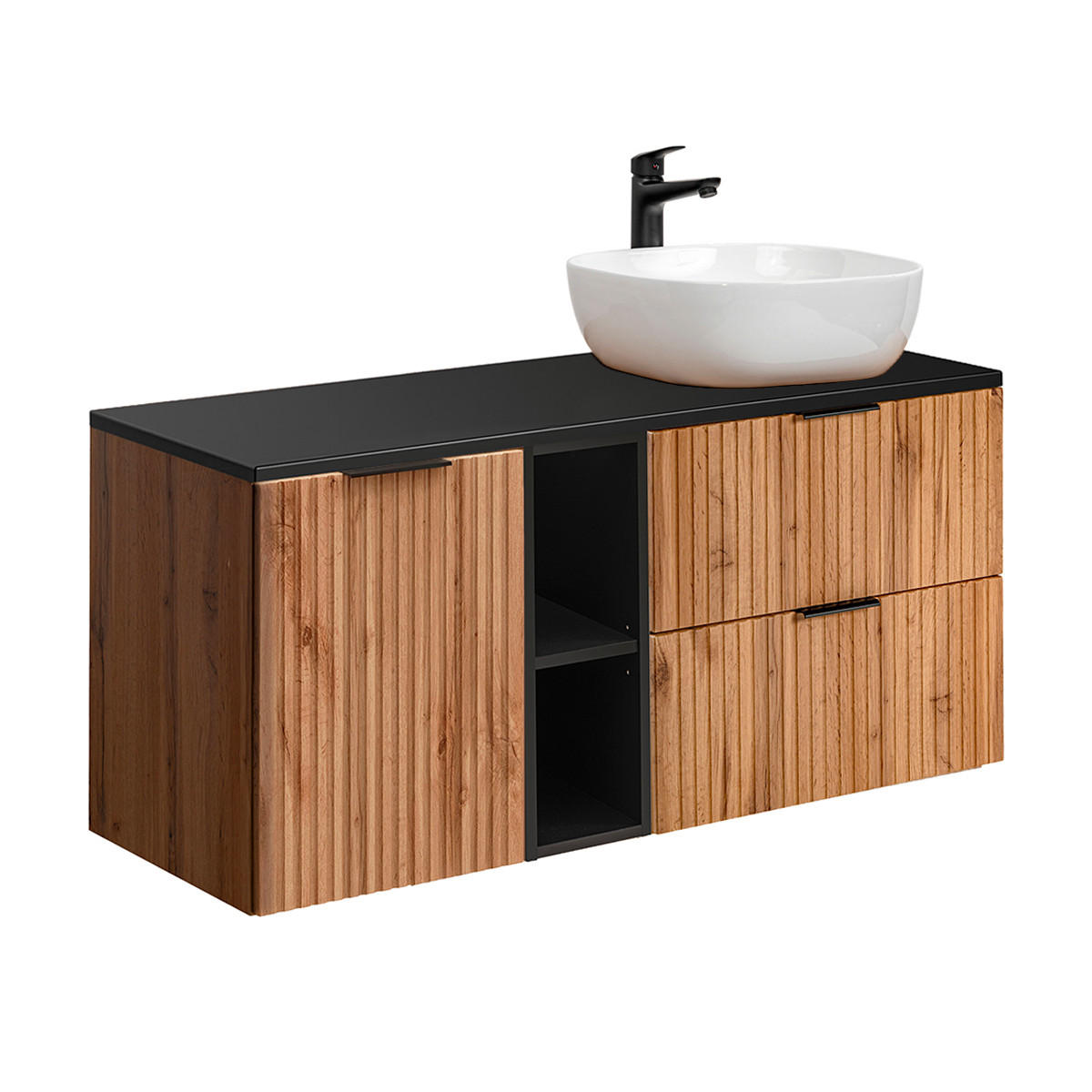 BADMÖBEL Adriel 2er-Set Holz und Schwarz - Schwarz, Holzwerkstoff (120.8/59/46cm) - Petits-meubles