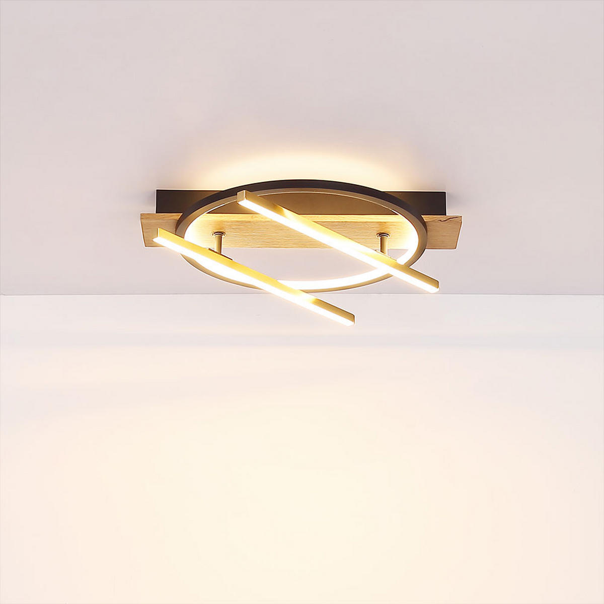 LED DECKENLEUCHTE Holzoptik Schwarz - Schwarz, Metall (44/40/9cm) - Globo Lighting