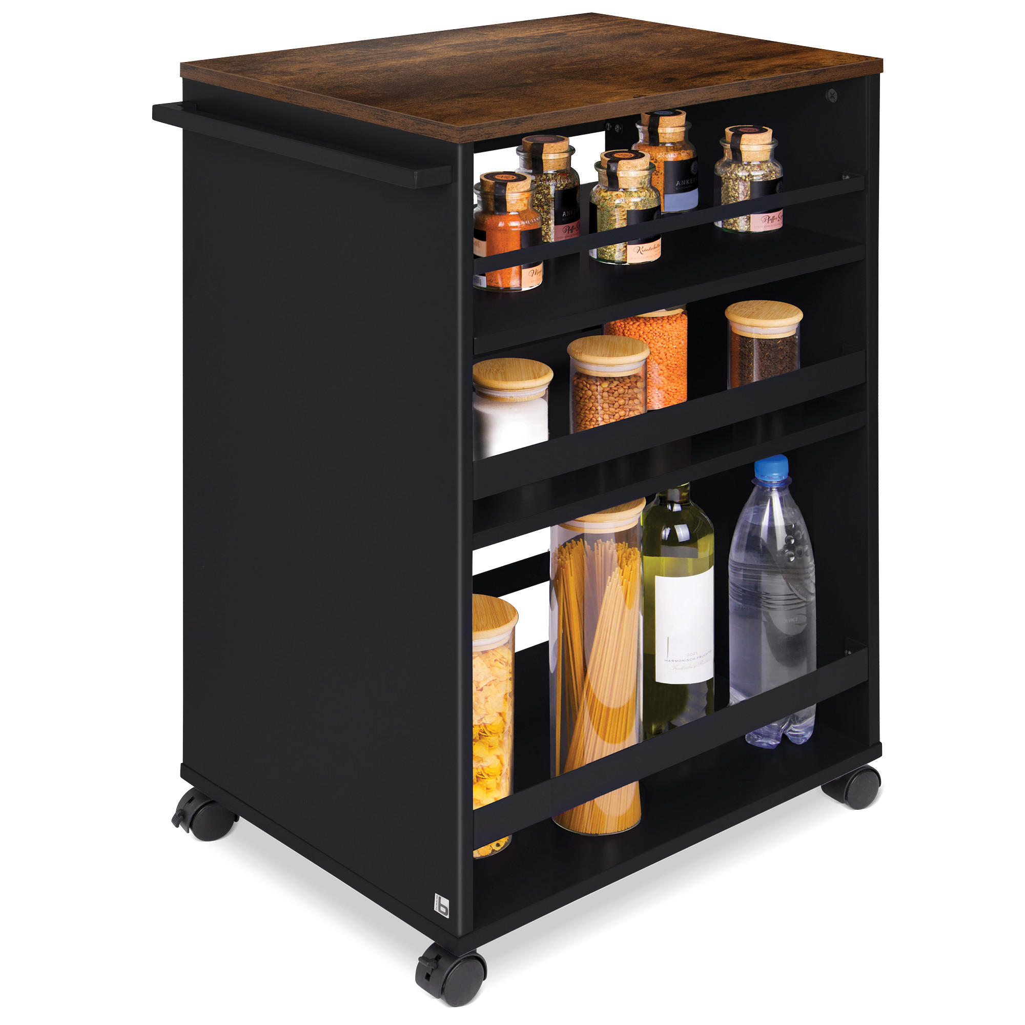 UNIVERSALWAGEN Bengt Schwarz-Braun - Schwarz Hochglanz/Multicolor, Naturmaterialien/Holz (38/79/50cm) - BoMoe