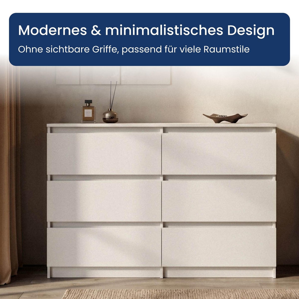 KOMMODE mit fünf Schubladen in Weiß - Weiß, Holzwerkstoff (120/77/40cm) - Home Collective