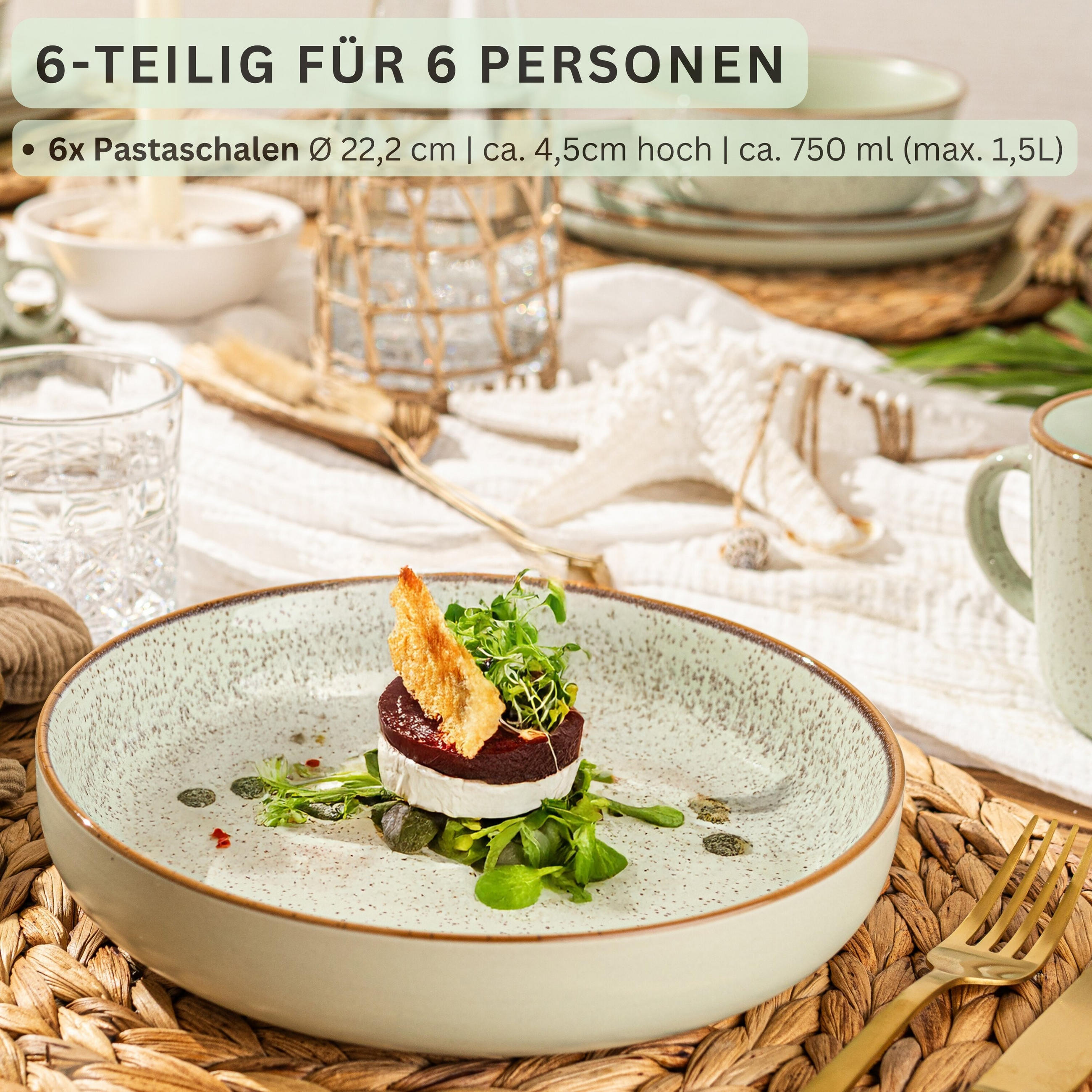 PASTASCHALEN SET RIO MINZE - 6 teilig aus Steingut - Grün, Stein (26cm) - Sänger
