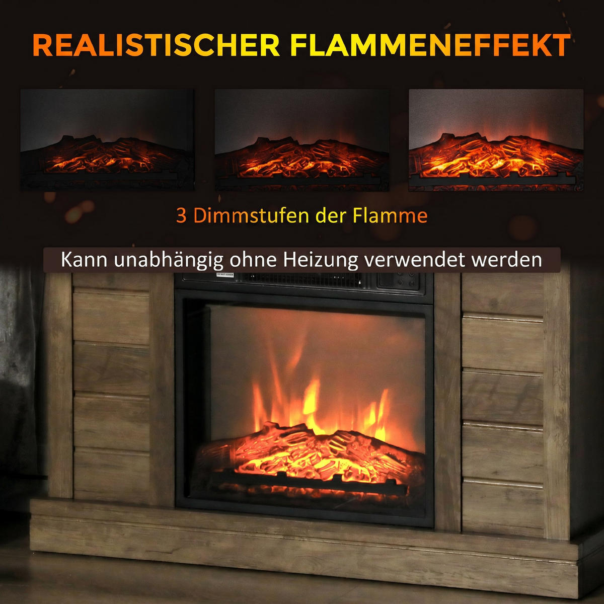 ELEKTROKAMIN Spanplatte Metall Naturholz - Naturfarben, Metall (22/81.7/96.5cm) - HOMCOM