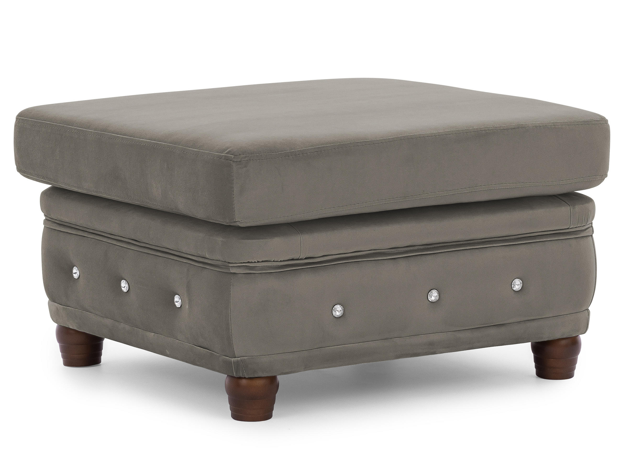 HOCKER Chesterfield Cleo Blink Grau Samt mit Kristallsteppung und braunen Massivholzfüßen - Braun/Grau, Holz/Textil (75/45/70cm) - S-Style Möbel