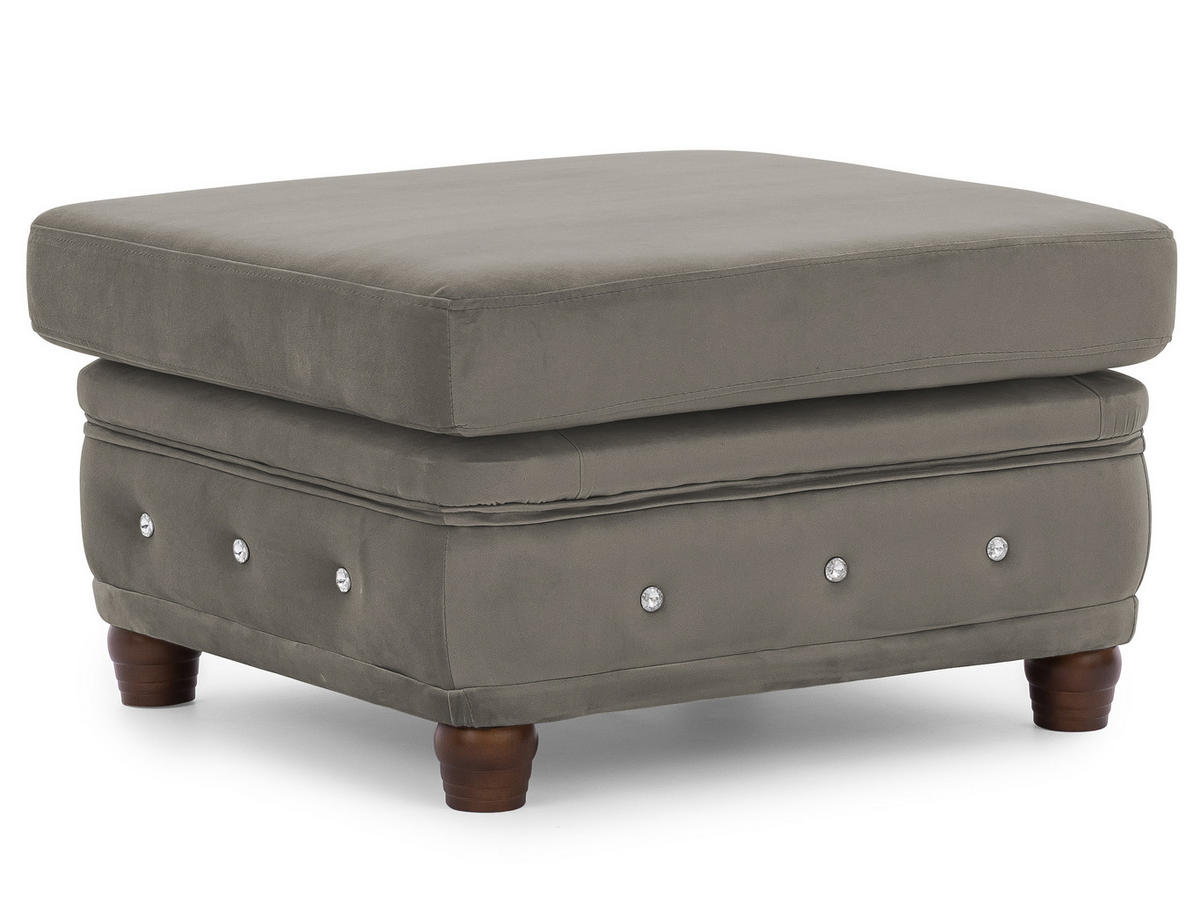 HOCKER Chesterfield Cleo Blink Grau Samt mit Kristallsteppung und braunen Massivholzfüßen - Braun/Grau, Holz/Textil (75/45/70cm) - S-Style Möbel