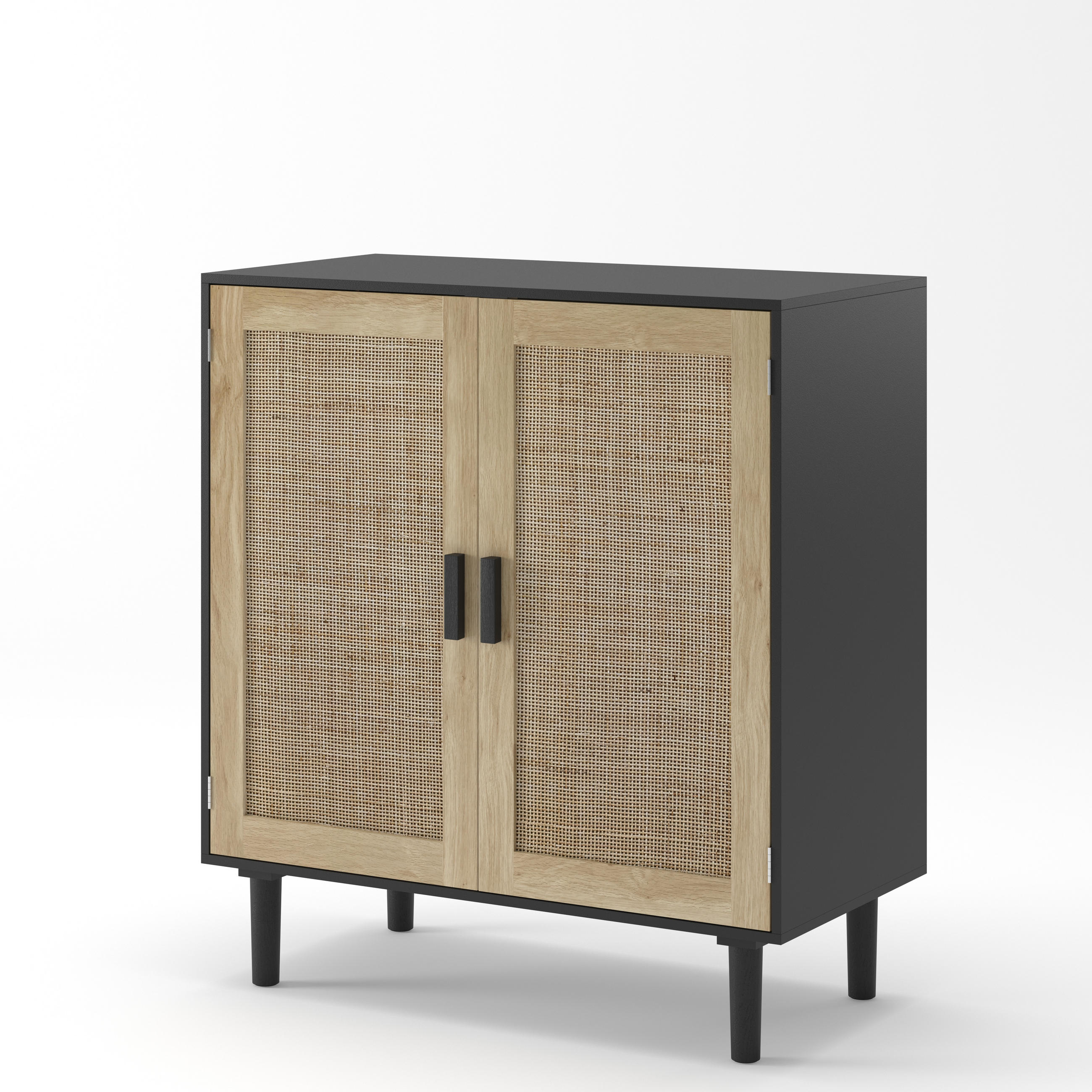 SIDEBOARD DE-38128 80/40/88 cm mit 2 Türen und Rattan-Optik Schwarz - Schwarz, Holzwerkstoff (80/88/40cm) - ComfortXL