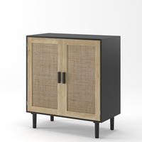 SIDEBOARD DE-38128 80/40/88 cm mit 2 Türen und Rattan-Optik Schwarz - Schwarz, Holzwerkstoff (80/88/40cm) - ComfortXL